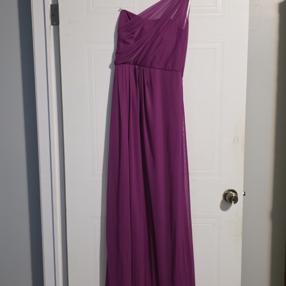 David's Bridal One-Shoulder Magenta Dress